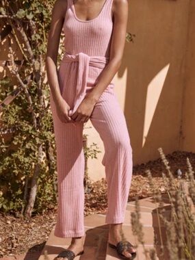 SAYLOR Molly Pink Ribbed Sleeveless Tie-Waist Jumpsuit